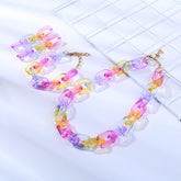 Acryl Buntes Set Halskette Armband Ohrringe